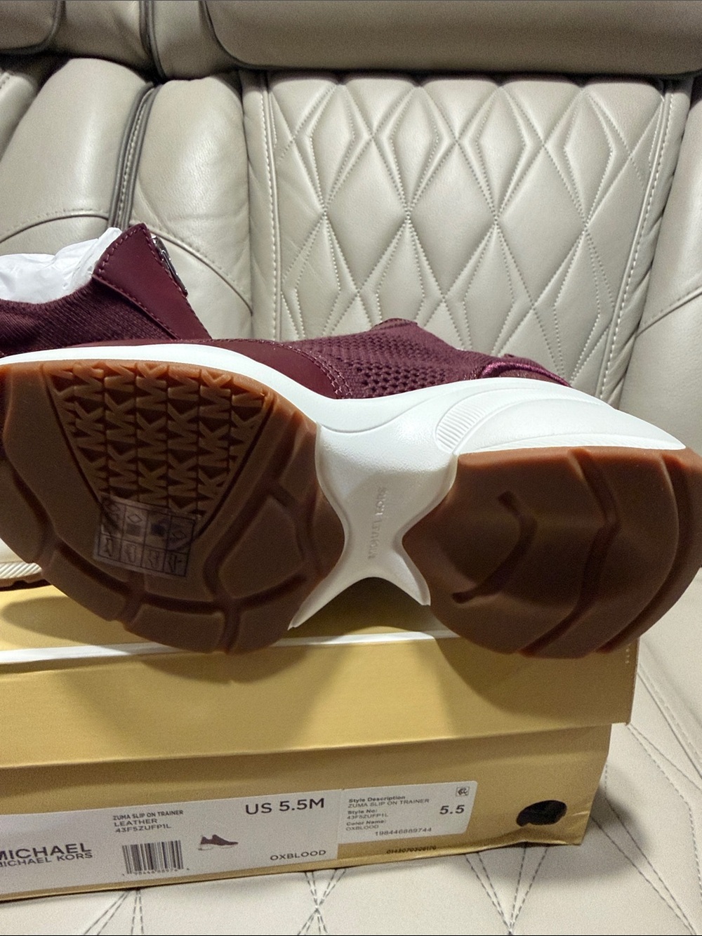 MICHAEL Michael Zuma Kors Burgundy Knit & Leather Zip Slip-On Sneakers - Picture 8 of 11